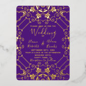 Elegant Folie Gold en Paars huwelijk Uitnodiging (Voorkant)