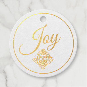 Elegant Folie "Joy with Pinecone" Kerstmis wit Bedankjes Labels