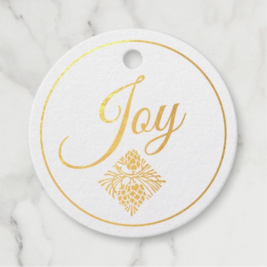 Elegant Folie "Joy with Pinecone" Kerstmis | wit Bedankjes Labels (Voorkant)