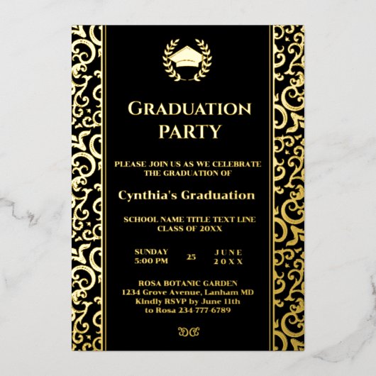 Elegant Folie Lijst Afstuderen Uitnodiging (Voorkant)