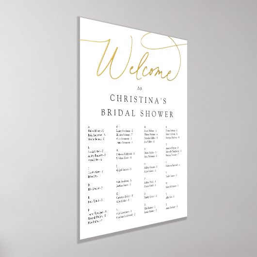 Elegant Folie Script Alfabetical Seating Chart Afdrukken (Laagn)