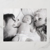 Elegant Folie Script Black & White Birth Briefkaar Folie Uitnodiging Briefkaart (Voorkant)