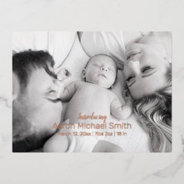 Elegant Folie Script Black & White Birth Briefkaar Uitnodiging Briefkaart