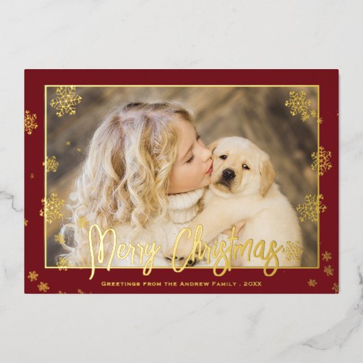 Elegant Folie Script Merry-kerstfoto Folie Feestdagenkaart (Voorkant)