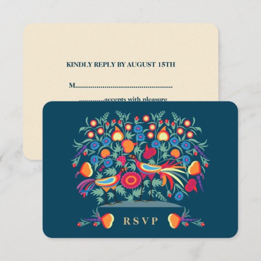Elegant Folk Art Design RSVP-kaarten RSVP Kaartje (Voorkant / Achterkant)