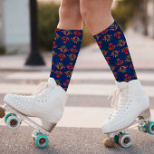 Elegant Folk Art Floral Rustic &  Navy Blue Sokken