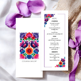 Elegant Folk Birds and Flowers Wedding Pattern Menu