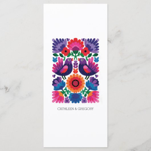 Elegant Folk Birds and Flowers Wedding Pattern Menu (Achterkant)