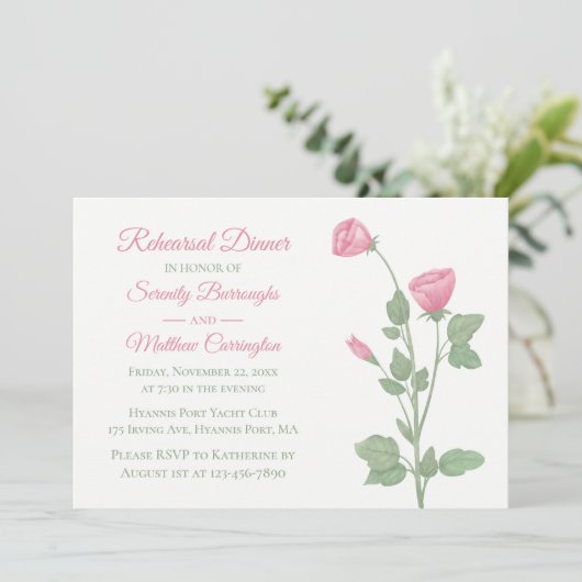 Elegant Foraal Roze Bloem Bruiloft Repetitie Diner Kaart (Staand voorkant)