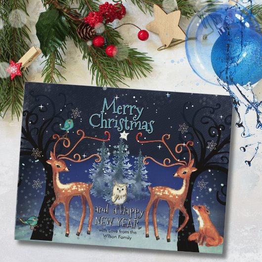 Elegant Forest Animals Christmas Postcard | Deer Feestdagenkaart