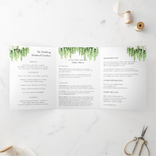 Elegant Forest Bossen Wedding | Tri-Fold Drieluik Programma (Binnen)
