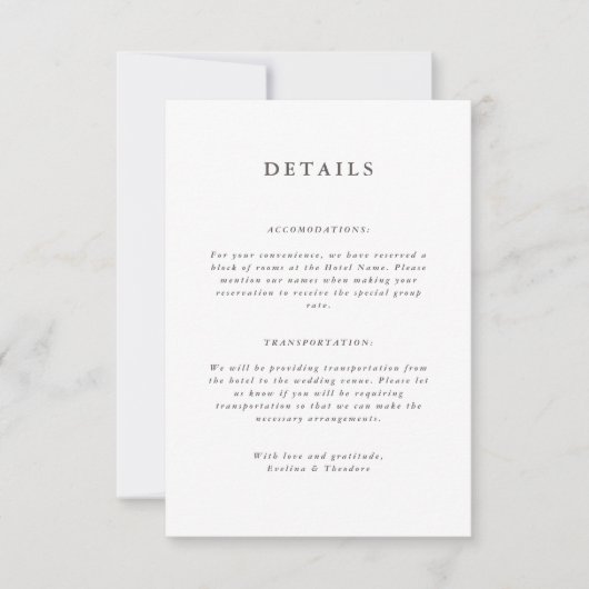 Elegant Forest Brown Wedding Details Kaart (Voorkant)