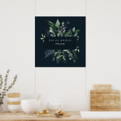 Elegant Forest Foliage Lijst Donkerblauw Bedrijf Poster (Keuken)