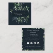 Elegant Forest Foliage Lijst Donkerblauw Vierkante Visitekaartje (Voorkant / Achterkant)