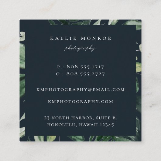 Elegant Forest Foliage Lijst Donkerblauw Vierkante Visitekaartje (Achterkant)