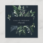 Elegant Forest Foliage Lijst Donkerblauw Vierkante Visitekaartje (Voorkant)