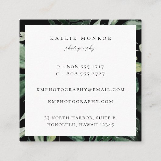 Elegant Forest Foliage Lijst Square Visitekaartje (Achterkant)