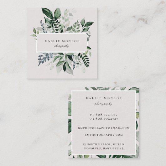 Elegant Forest Foliage Lijst Vierkante Visitekaartje (Voorkant / Achterkant)