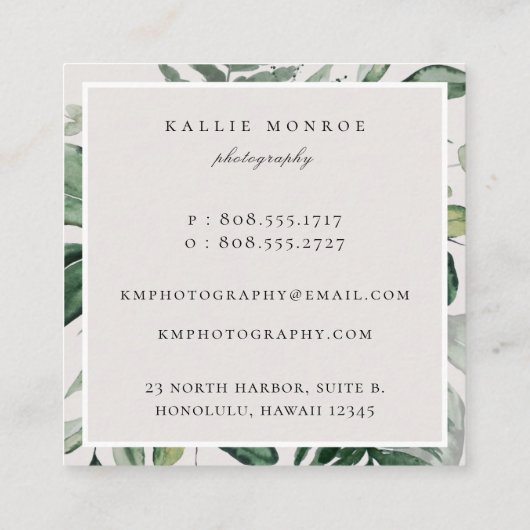 Elegant Forest Foliage Lijst Vierkante Visitekaartje (Achterkant)