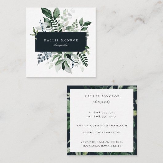 Elegant Forest Foliage Lijst Vierkante Visitekaartje (Voorkant / Achterkant)