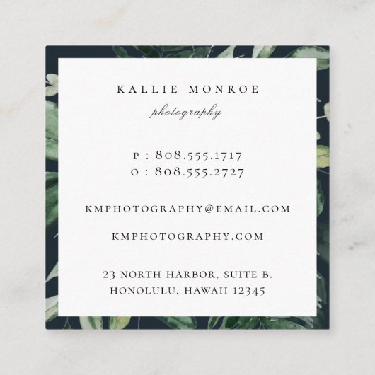 Elegant Forest Foliage Lijst Vierkante Visitekaartje (Achterkant)