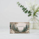 Elegant Forest Gold Frame Pine Birch Floral Visitekaartje (Staand voorkant)