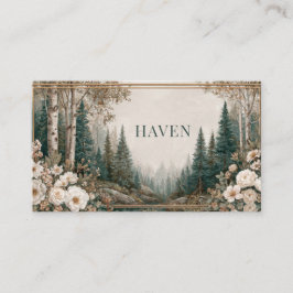 Elegant Forest Gold Frame Pine Birch Floral Visitekaartje