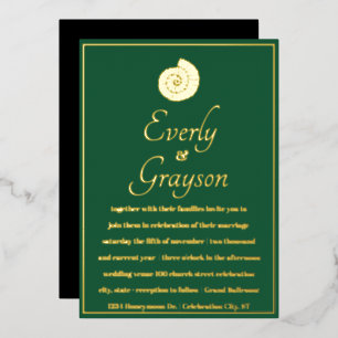 Elegant Forest Green and Gold Beach Wedding Folie Uitnodiging