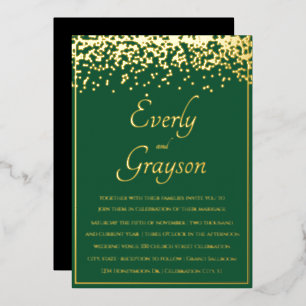 Elegant Forest Green and Gold Confetti Wedding Folie Uitnodiging