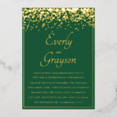Elegant Forest Green and Gold Confetti Wedding Folie Uitnodiging (Voorkant)