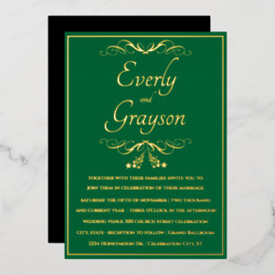 Elegant Forest Green and Gold Wedding Folie Uitnodiging