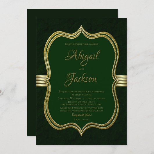 Elegant Forest Green and Gold Wedding Kaart (Voorkant / Achterkant)