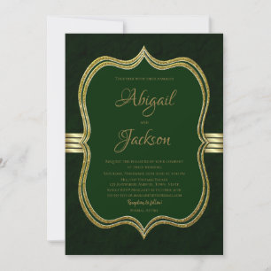 Elegant Forest Green and Gold Wedding Kaart