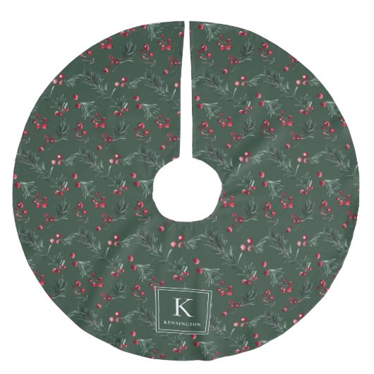Elegant Forest Green Botanical Christmas Monogram Kerstboom Rok (Voorkant)