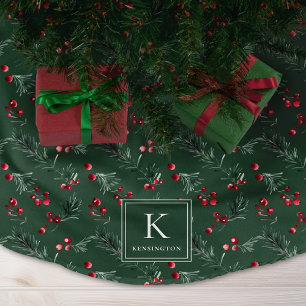 Elegant Forest Green Botanical Christmas Monogram Kerstboom Rok