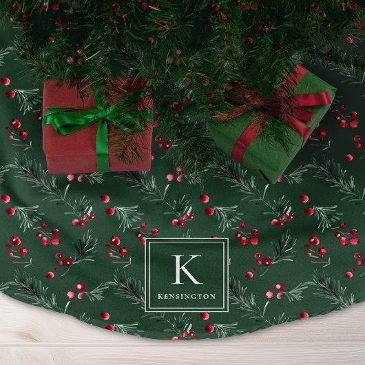Elegant Forest Green Botanical Christmas Monogram Kerstboom Rok