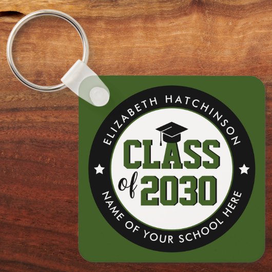 Elegant Forest Green Class of 2023 Afstuderen Sleutelhanger (Voorkant)