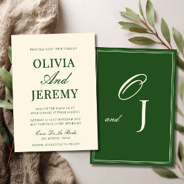 Elegant Forest Green & Cream Old Money Wedding Kaart