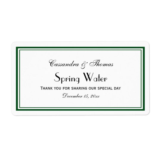 Elegant Forest Green Framed H Water FlesLabel Etiket (Voorkant)