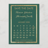 Elegant forest green Gold Calendar Save the Date Aankondigingskaart (Voorkant)