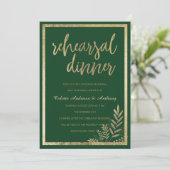 Elegant forest green gold floral repesal Dinner Kaart (Staand voorkant)