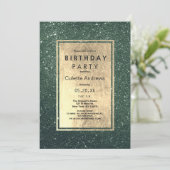 Elegant forest green gold glitter Birthday Party Kaart (Staand voorkant)