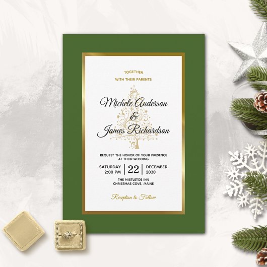 Elegant Forest Green Gold kerstboom Weddenschap Kaart