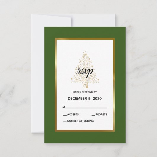 Elegant Forest Green Gold kerstbruiloft RSVP Kaartje (Voorkant)