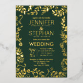 Elegant Forest Green Real Gold Floral Wedding Folie Uitnodiging (Voorkant)