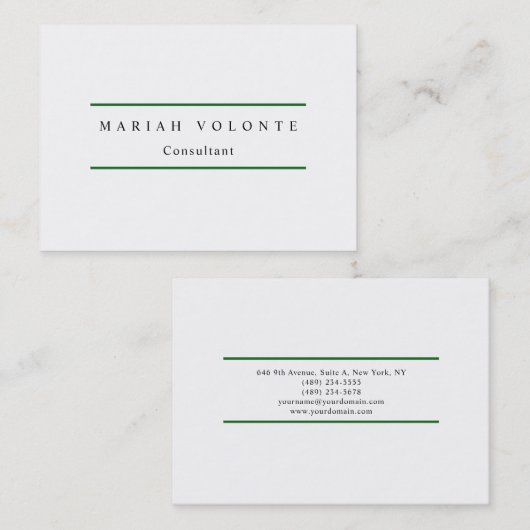 Elegant Forest Green White Minimalist Plain Modern Visitekaartje (Voorkant / Achterkant)