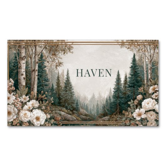 Elegant Forest Landscape White Peony Gold Frame Magnetisch Visitekaartje (Voorkant)