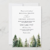 Elegant forest minimalist pine qr code wedding kaart (Voorkant)