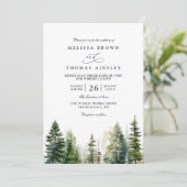 Elegant forest minimalist pine qr code wedding kaart (Staand voorkant)