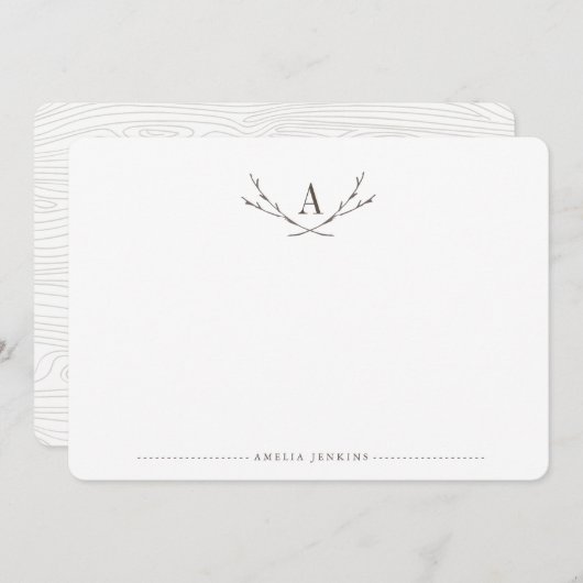 Elegant Forest Monogram Stationery Flat Kaarten Notitiekaartje (Voorkant / Achterkant)